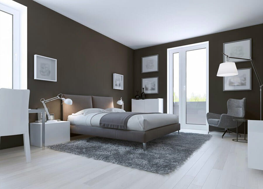 Parquet blanc dans une chambre moderne