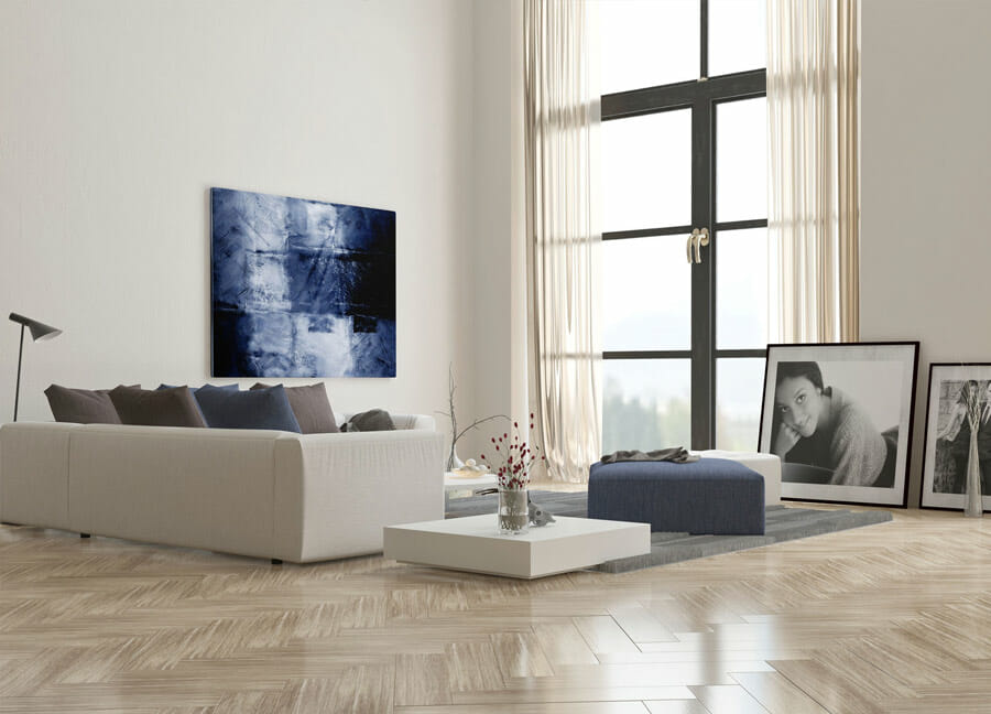 Parquet sur-mesure posé dans un salon moderne