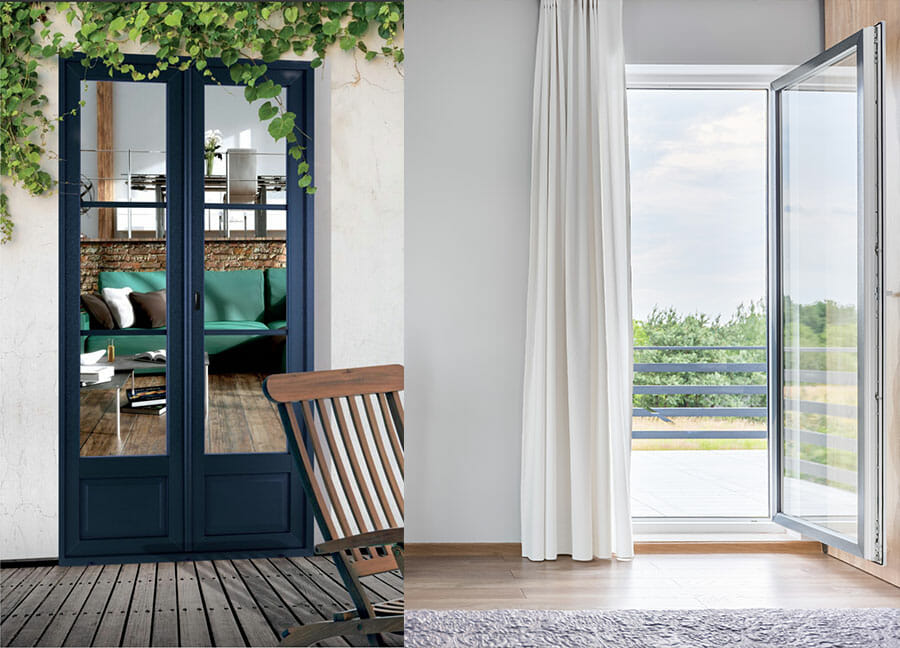Porte fenêtre PVC bleue foncée