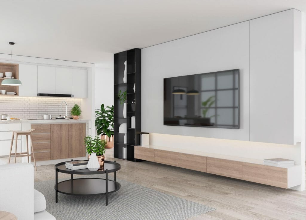 Meuble TV sur-mesure blanc et bois