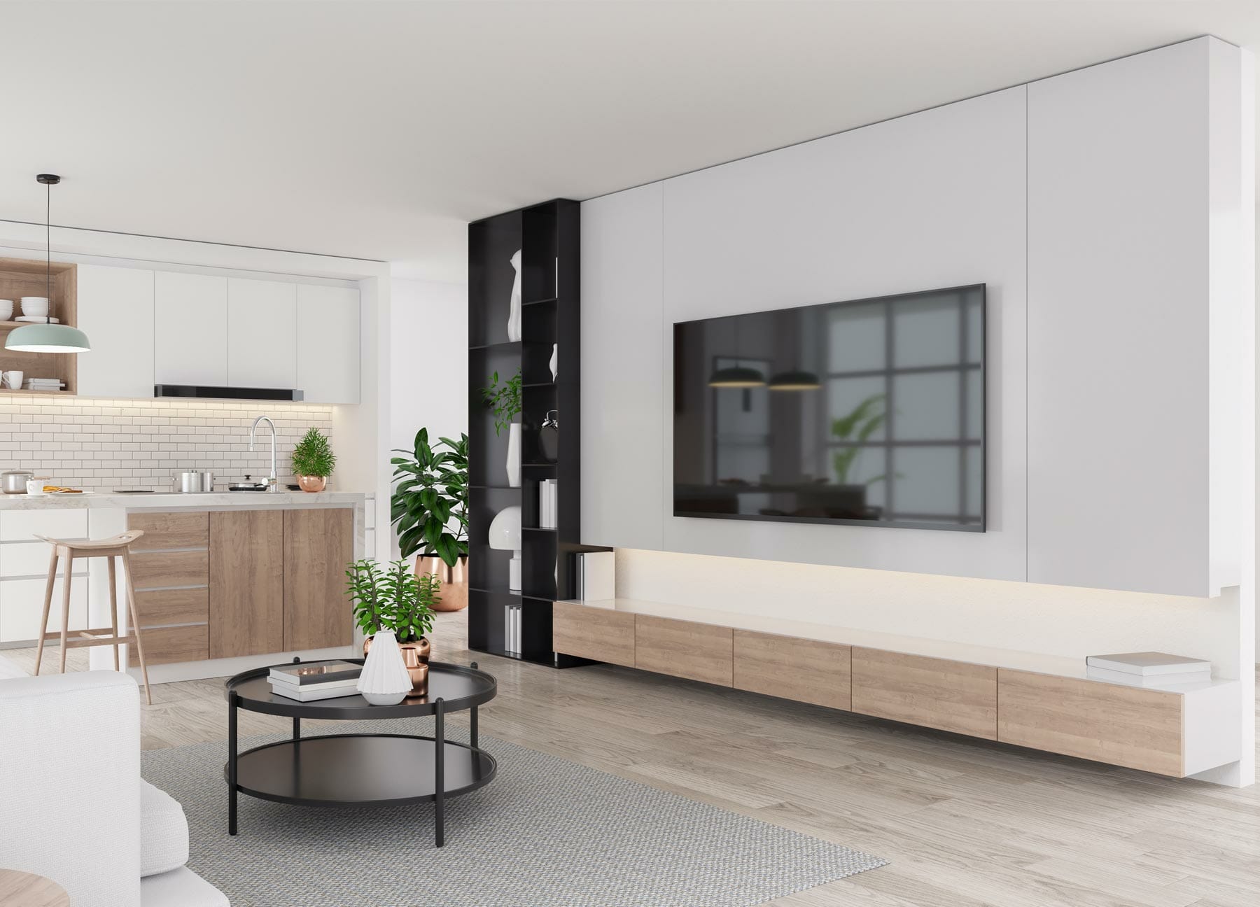 Meuble TV sur-mesure blanc et bois
