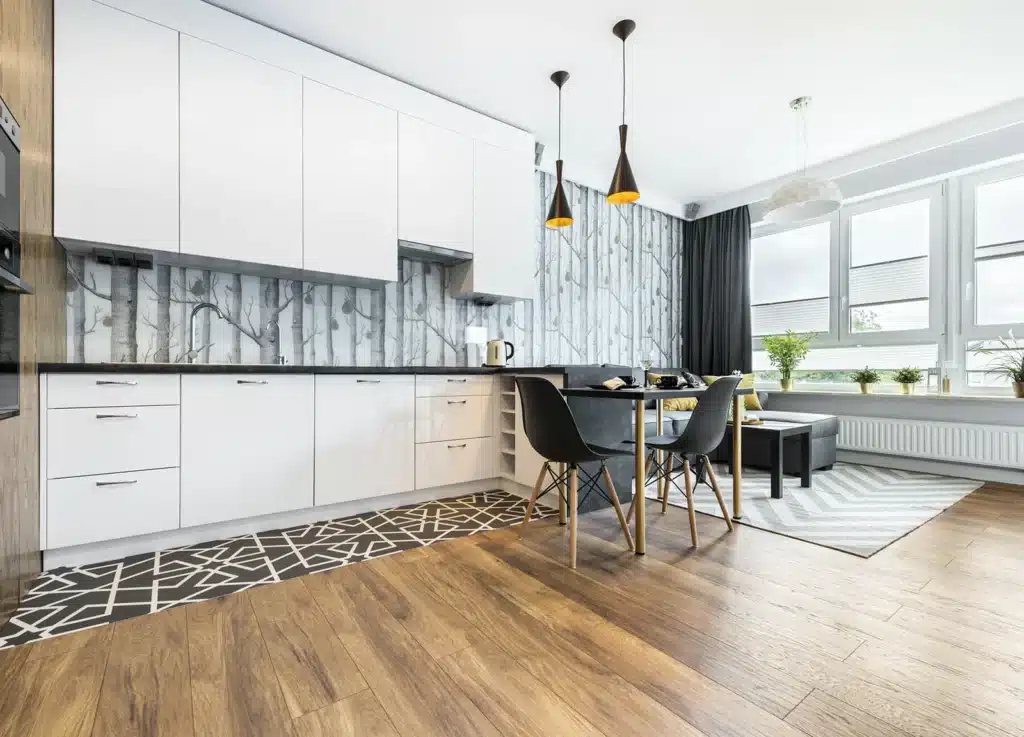 Parquet contrecollé dans une cuisine